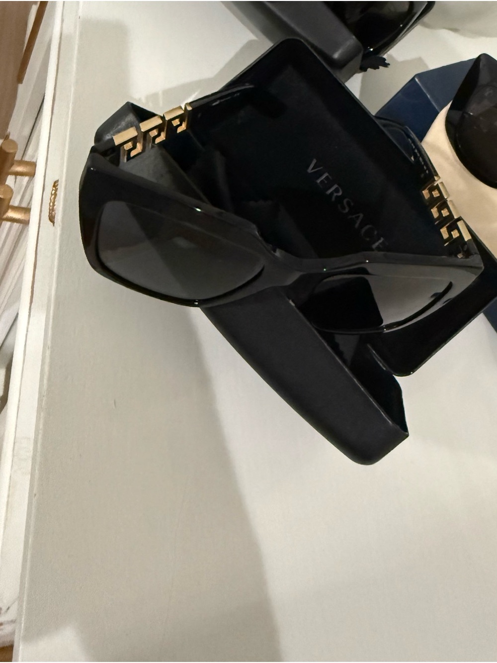 Versace Black Sunglasses with Gold Greek Key Temples